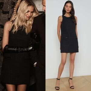 L'AGENCE Florian Tweed Shift Dress Black